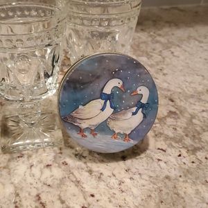 Vintage winter geese tin and coasters